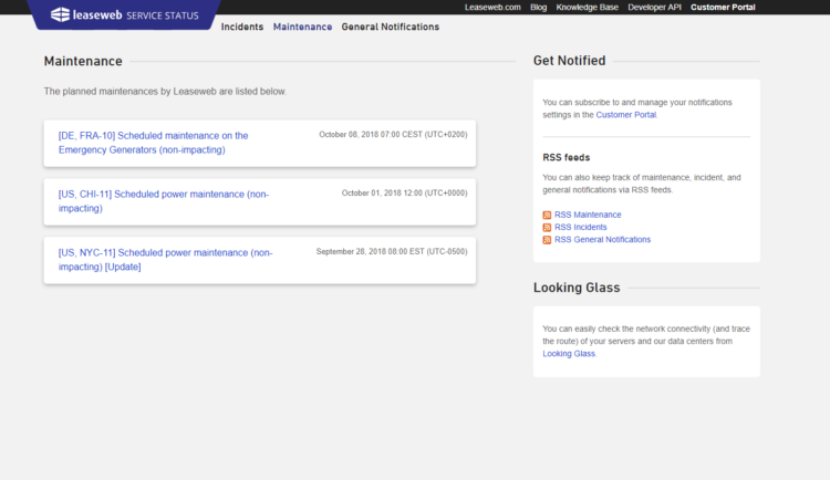 Leaseweb Service Status