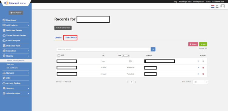 traffic policy customer portal Leaseweb