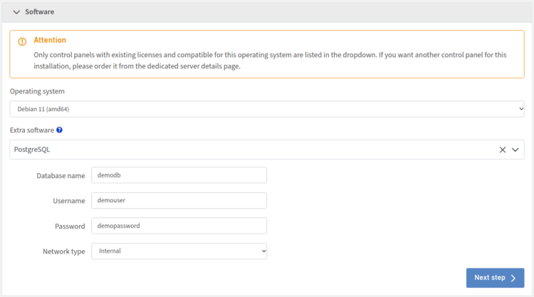 Unmanaged Database Installation step 4